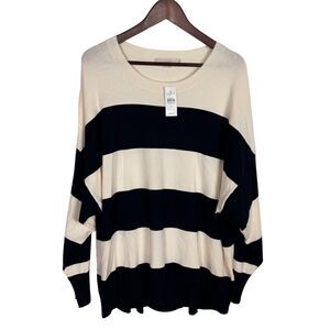 NWT Loft Navy Blue White Wide Striped Sweater Women's XL